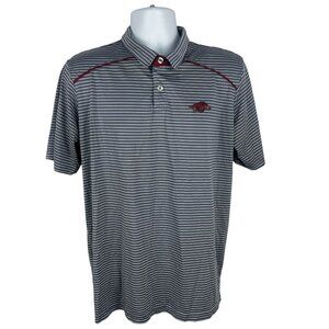 Arkansas Razorbacks Mens Polo Shirt L/G 42-44 Gray & White Striped Polyester